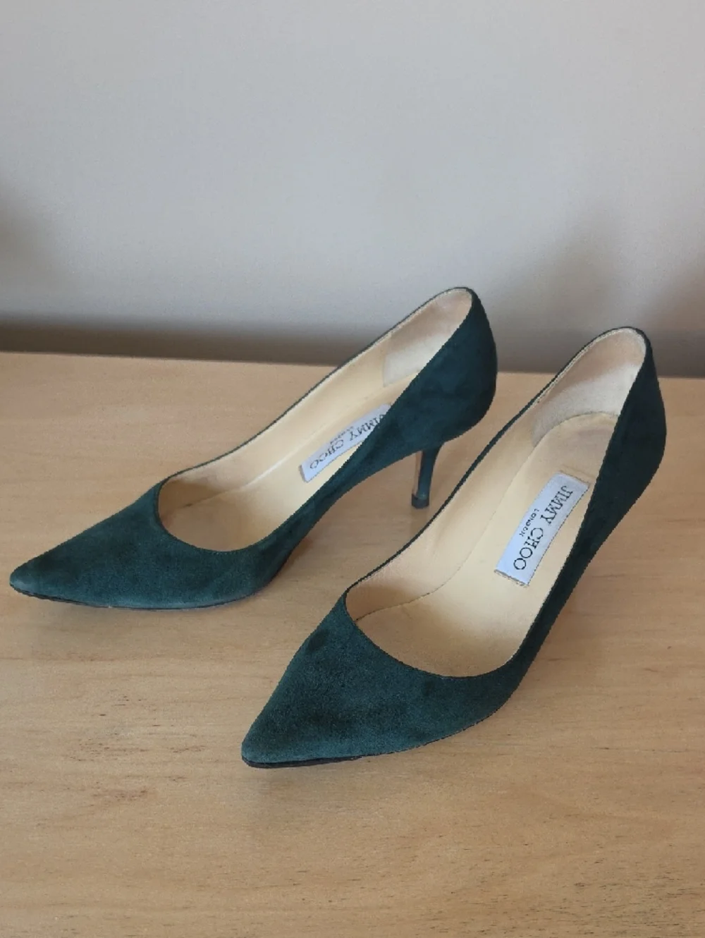 Jimmy Choo Teal Green Suede Pointed Pumps - Picture 4 of 12